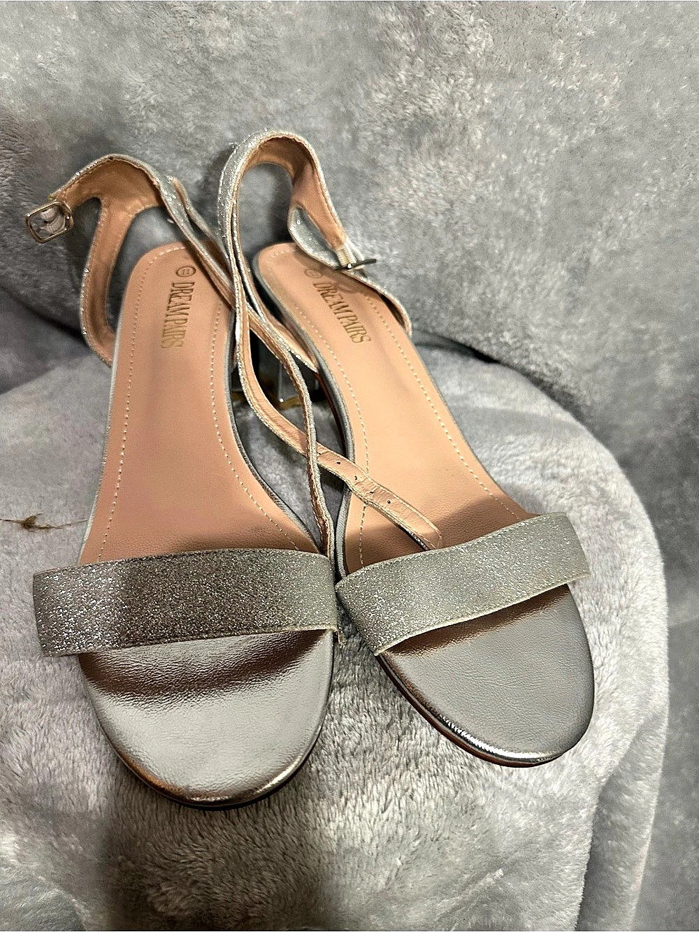 DREAM PAIRS Chunky Block Heel Sandals Silver US 11